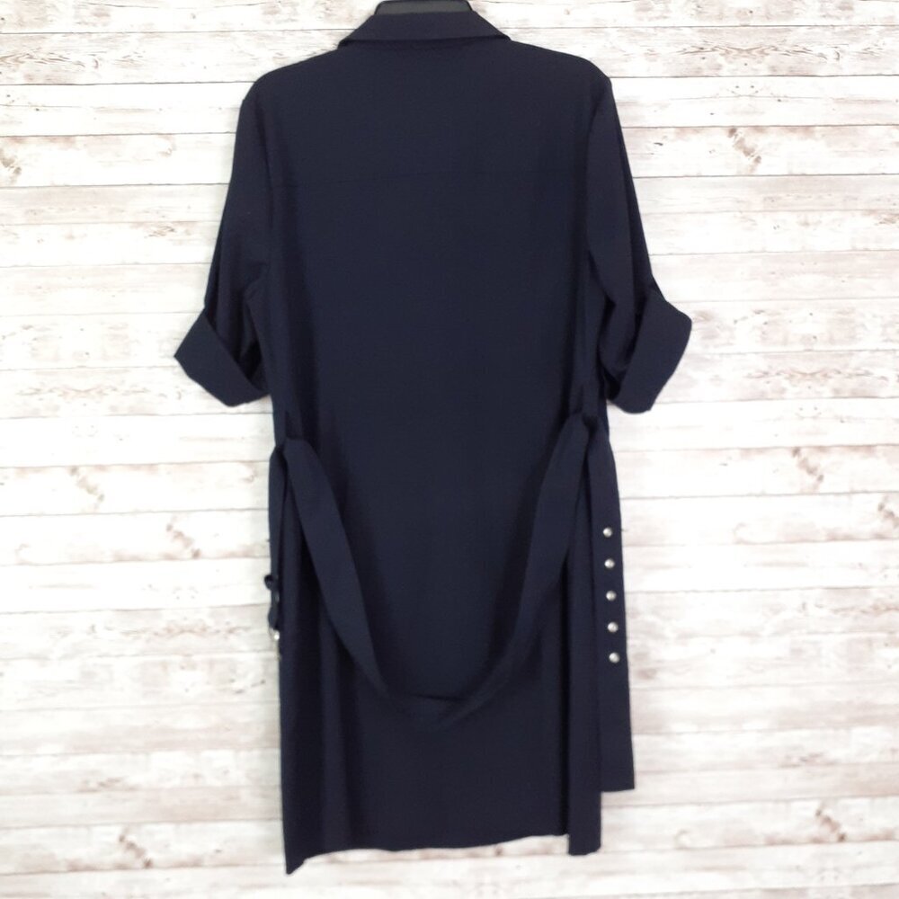 Michael Kors Womens Dress XL Zip Front Belted Short Sleeve Navy 197A - Picture 4 of 7